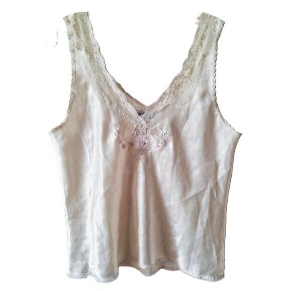 Vintage Satin Lace-Trimmed Cream Camisole M - Picture 1 of 9